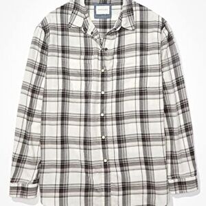 American Eagle Women Boyfriend Fit Oversized Flannel Shirt XS White